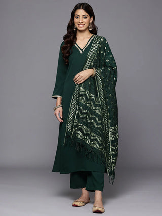 Green Liva Solid A Line Suit Set with Heavy Dupatta