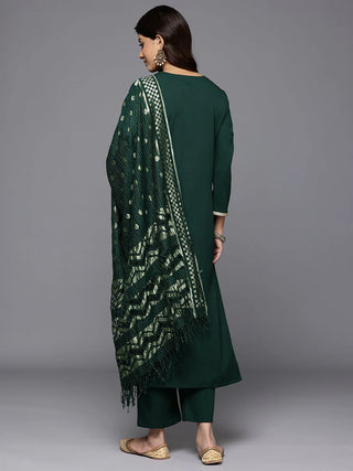 Green Liva Solid A Line Suit Set with Heavy Dupatta