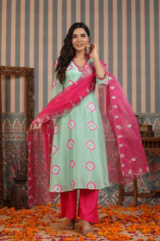 Mint Green Suit Set With Handwork