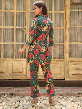Green Pure Cotton Floral Printed Co-Ord Set