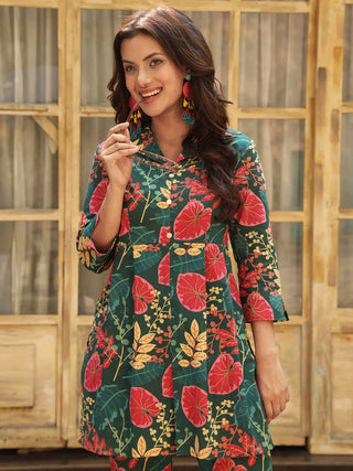Green Pure Cotton Floral Printed Co-Ord Set