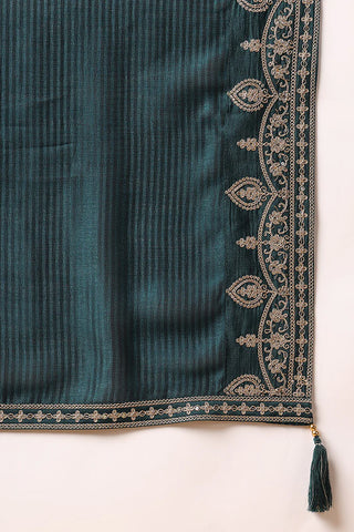 Green Silk Blend Embroidered Straight Shape Suit Set with Dupatta