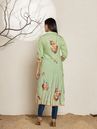 Green Silk Blend Digital Floral Printed Kurta