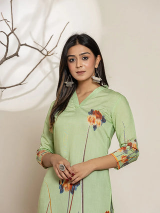 Green Silk Blend Digital Floral Printed Kurta