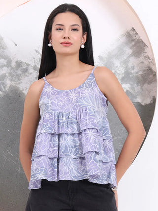 Grey Cotton 3 Layer Printed Sleeveless Top