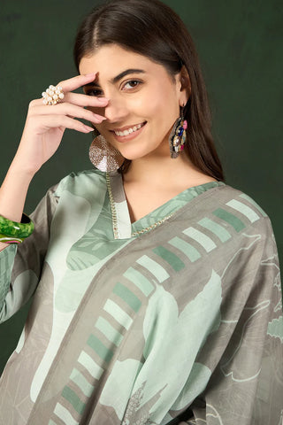 Green Rayon Blend Abstract Print Straight Shape Suit Set with Dupatta