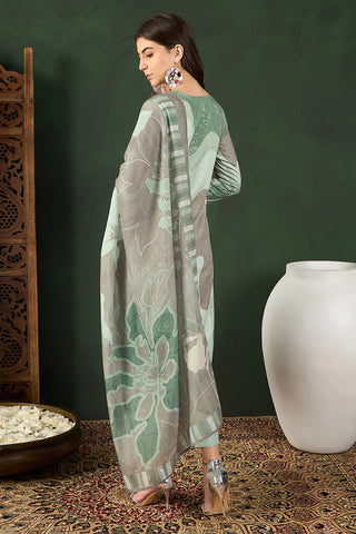 Green Rayon Blend Abstract Print Straight Shape Suit Set with Dupatta