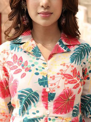 Grey Pure Cotton Floral Print Kurta Bottom Set