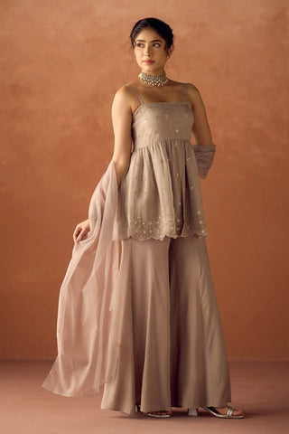 Grey Organza Hand Work A-Line Suit Set with Dupatta