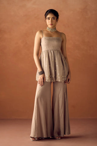 Grey Organza Hand Work A-Line Suit Set with Dupatta