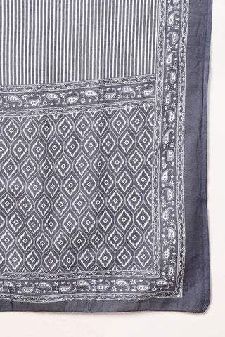 Grey Rayon Blend Geometric Print A Line Suit Set with Dupatta