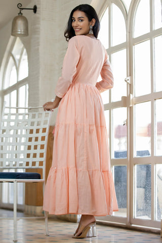 Peach Mirror Work Ethnic Gown