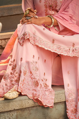 Georgette Embroidered Blush Pink Sharara Set