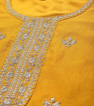 Yellow Silk Embroidered Straight Kurta