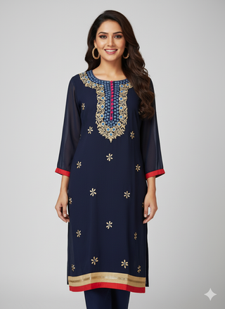Navy Blue Georgette Kurti/Tunic