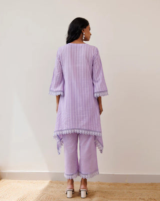 Lavender Mul-Mul Co-Ord Set With Lace Work