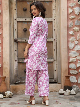 Lavender Pure Cotton Floral Printed Co-Ord Set