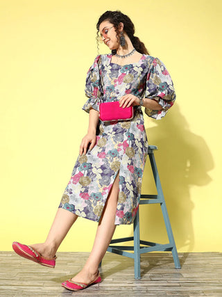 Partywear Dress Online USA | Lavender Cotton Ethnic Motif Print & Ruffled Detailing A Line Dress Ria Fashions Partywear Dress Online USA | Lavender Cotton Ethnic Motif Print & Ruffled Detailing A Line Dress Ria Fashions
