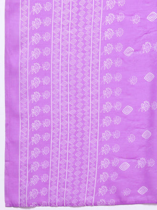 Lavender Cotton Floral Print & Embroidered Suit Set with Dupatta