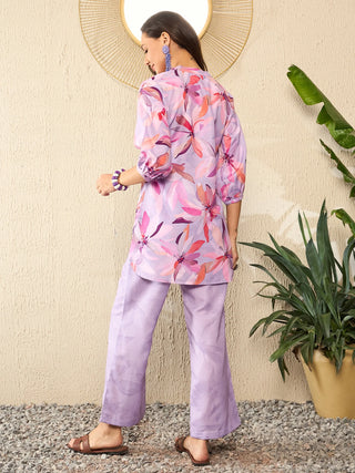 Lavender Cotton Blend Floral Print Co-Ord Set