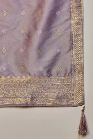 Lavender Silk Blend Ethnic Motif Printed Suit Set with Dupatta