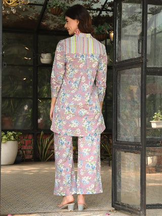 Lavender Pure Cotton Floral Printed Co-Ord Set