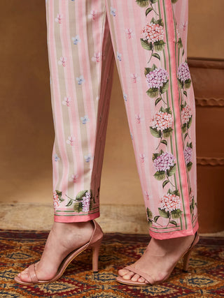 Light Pink Cotton Blend Geometric Print Suit Set with Chanderi Blend Dupatta