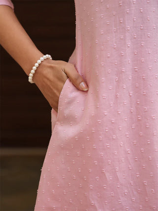 Light Pink Pure Cotton Dobby Print A-Line Co-Ord Set