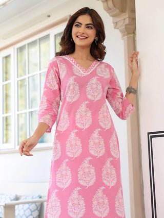 Light Pink Ethnic Motif Printed Kurta Bottom Set