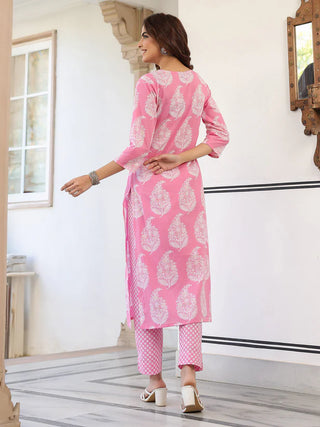 Light Pink Ethnic Motif Printed Kurta Bottom Set