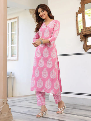 Light Pink Ethnic Motif Printed Kurta Bottom Set