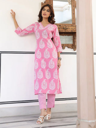 Light Pink Ethnic Motif Printed Kurta Bottom Set