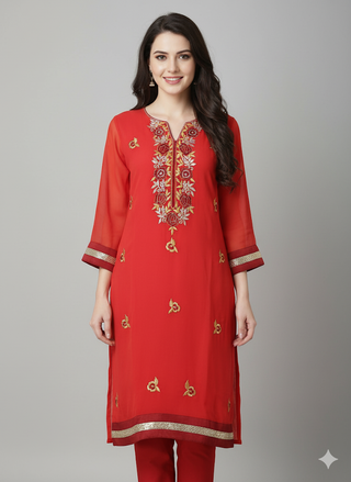 Red Georgette Kurti/Tunic