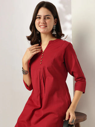 Maroon Solid Cotton A-Line Co-Ord Set