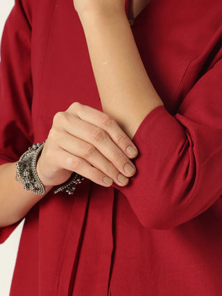 Maroon Solid Cotton A-Line Co-Ord Set