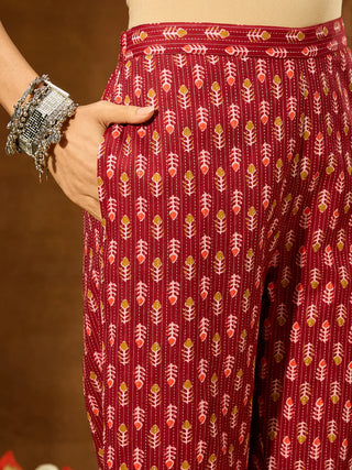 Maroon Cotton Ethnic Motif Printed Peplum Style Co-Ord Set