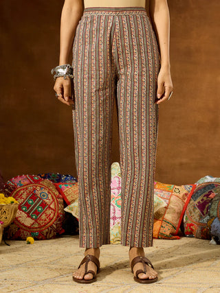 Maroon Pure Cotton Floral Print A-Line Kurta Bottom Set