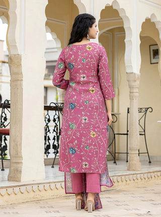 Maroon Modal Silk Floral Print Suit Set with Dupatta