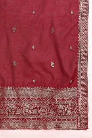 Maroon Silk Blend Ethnic Motif Designed Suit Set with Dupatta