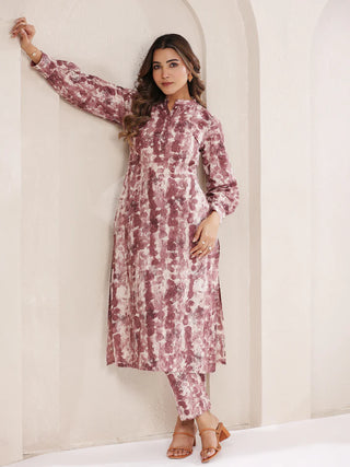 Mauve Cotton Tie-Dye Kurta Bottom Set