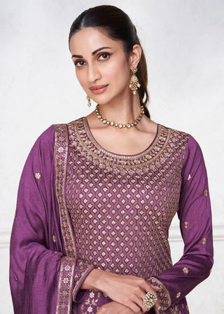 Purple Embroidered Silk Salwar Set