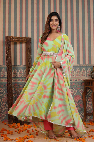 Multicolor Anarkali Suit Set With Georgette Dupatta