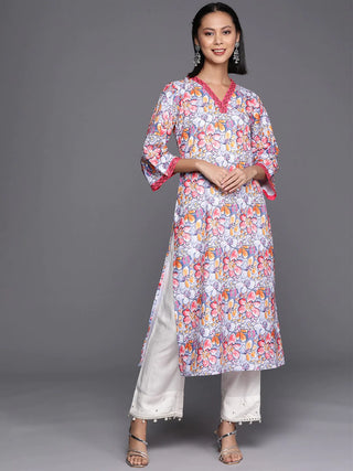 Multicolor Floral Printed Kurta With Sequin Detailing