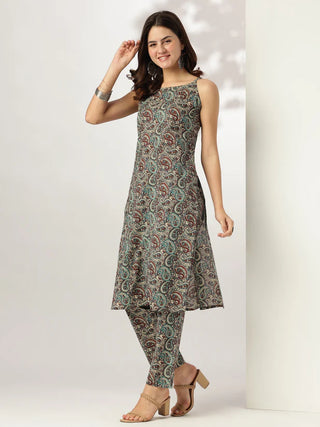 Multi Color Pure Cotton Ethnic Motif Printed Kurta Bottom Set