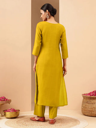 Mustard Chanderi Embellished Kurta Bottom Set
