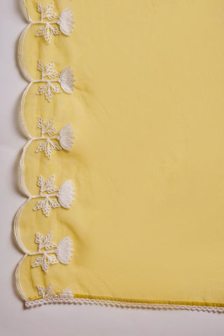 Mustard Silk Blend A Line Floral Embroidered Suit Set with Dupatta