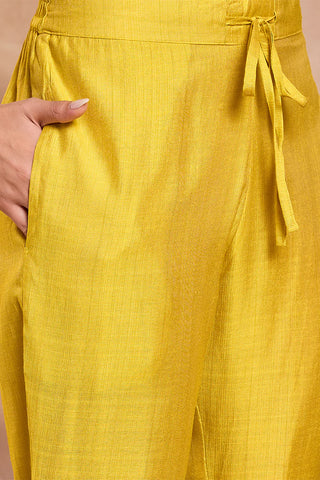 Mustard Poly Silk Floral Print Suit Set with Dupatta
