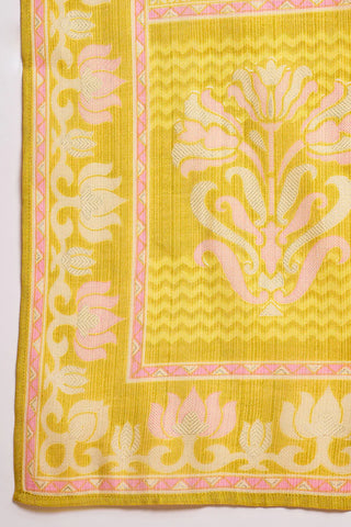 Mustard Poly Silk Floral Print Suit Set with Dupatta