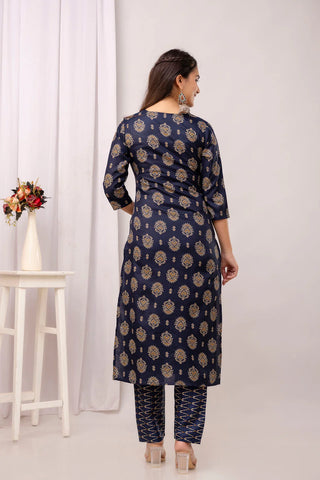 Navy Blue Pure Cotton Suit Set with Dupatta