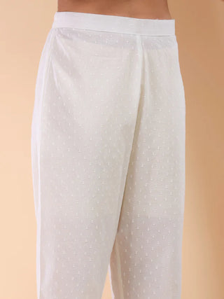Off White Pure Cotton Self Designed Straight Shape Kurta Bottom Set